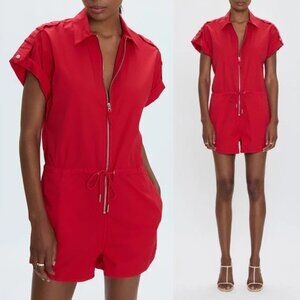 Pistola Meg Zip Front Romper Size S Ruby Red Cotton Spandex Shorts Jumpsuit $168